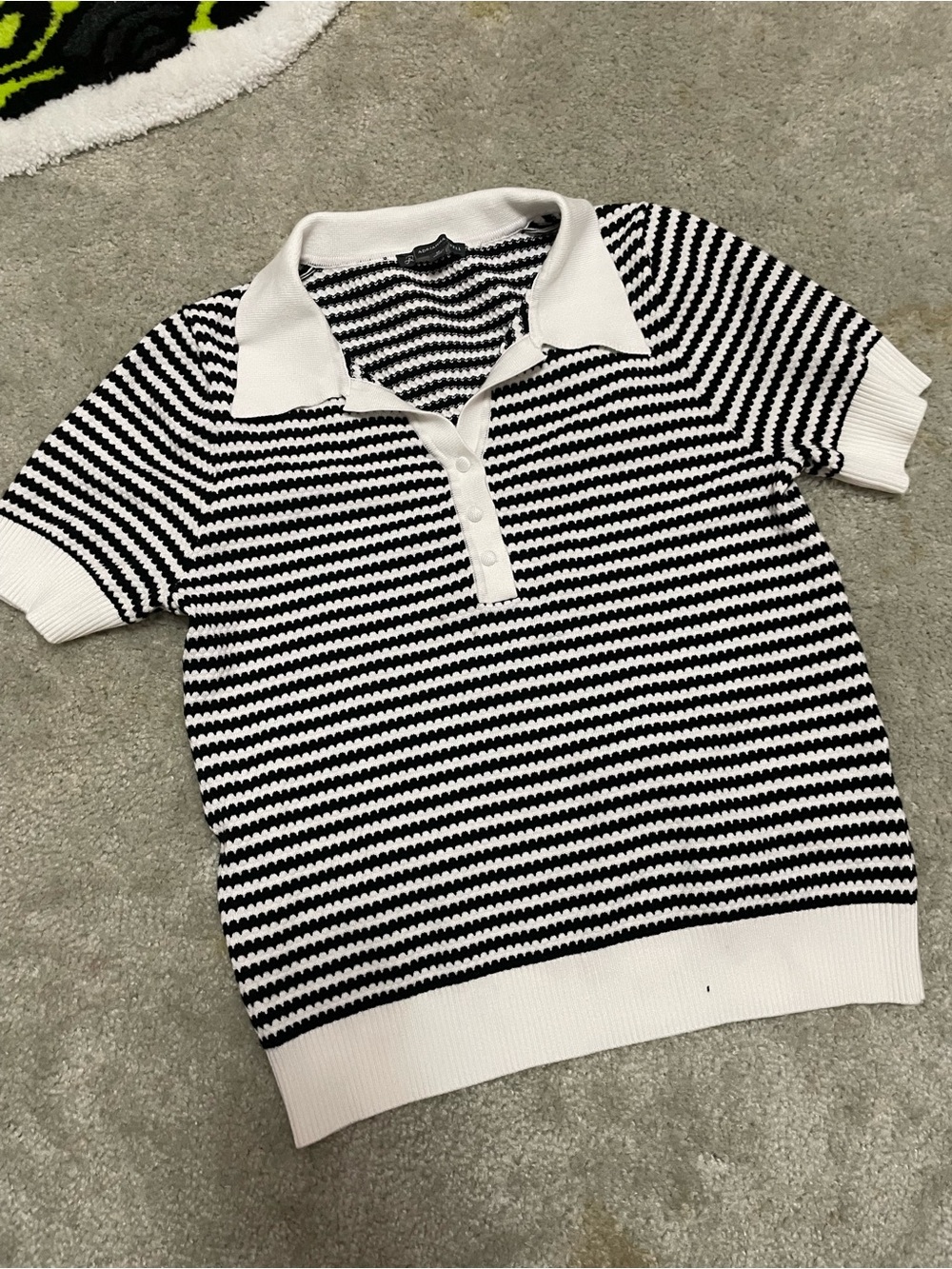 Adrianna Papell Black and White Striped Knit Polo